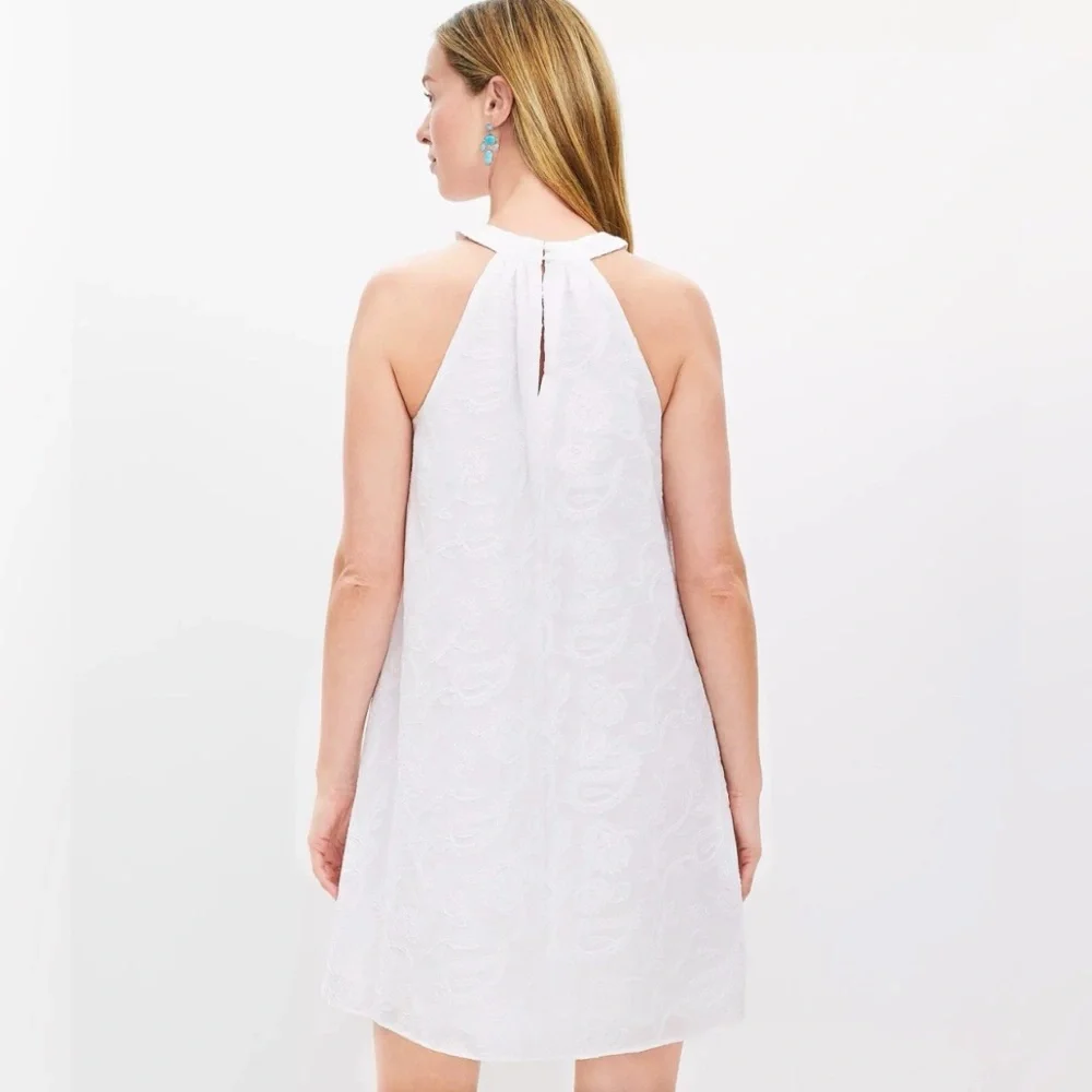 NWT, Loft White Embroidered Halter Swing Dress, Sz M - Picture 2 of 16